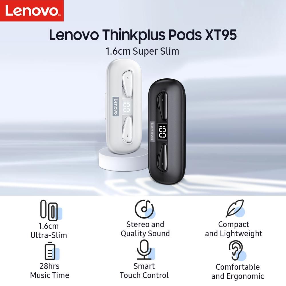 Lenovo Thinkplus Pods XT95 True Wireless Stereo Earphones Waterproof BT5.0 Headphones with 28hrs Music Time/13mm Moving Coil/AAC+SBC/MIC
