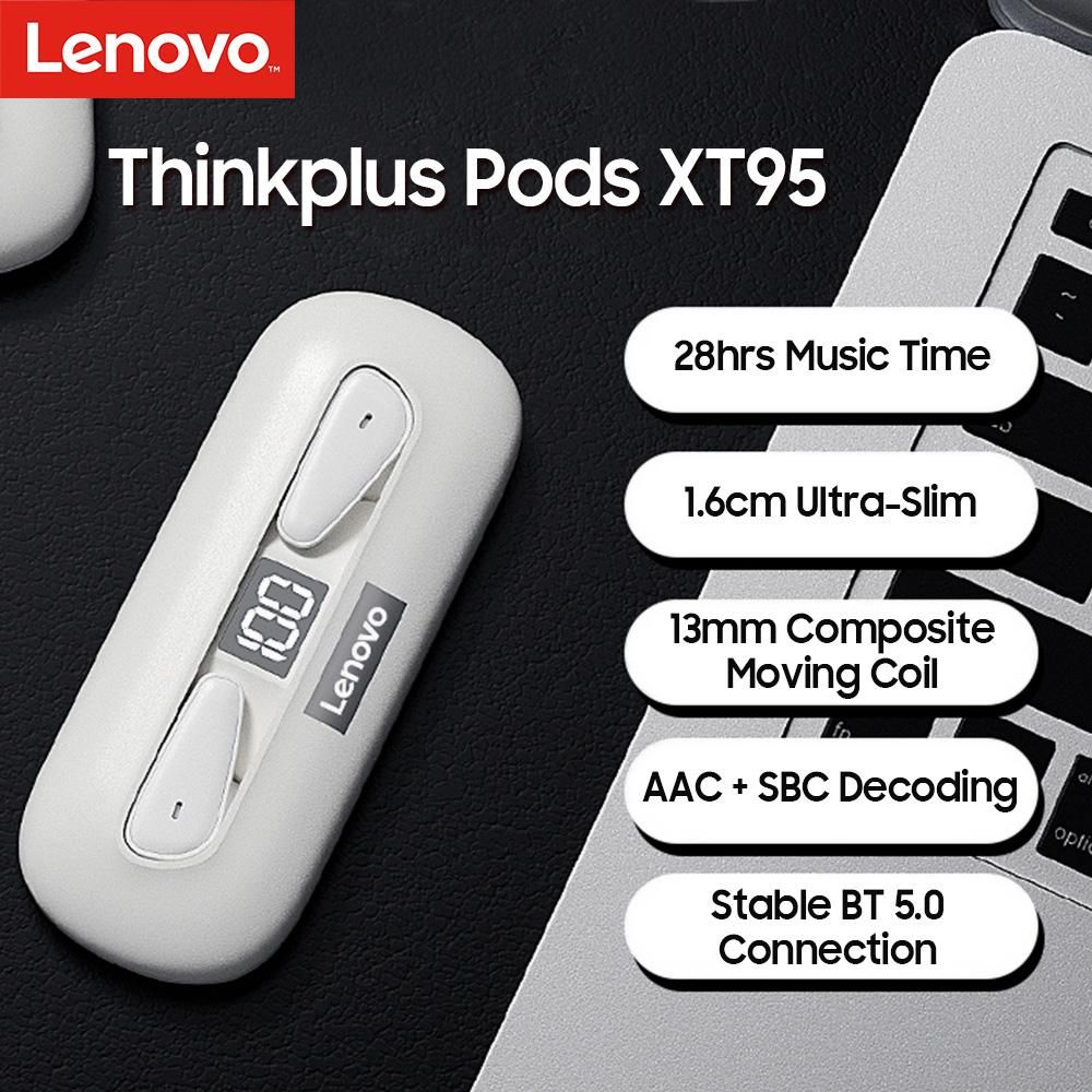 Lenovo Thinkplus Pods XT95 True Wireless Stereo Earphones Waterproof BT5.0 Headphones with 28hrs Music Time/13mm Moving Coil/AAC+SBC/MIC