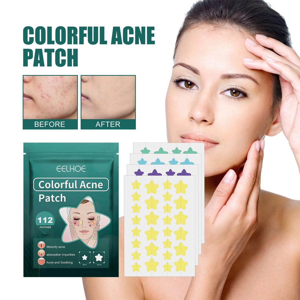 Acne Patches Star Relief Acne Stickers 112 Pcs Fast Repair for Marks