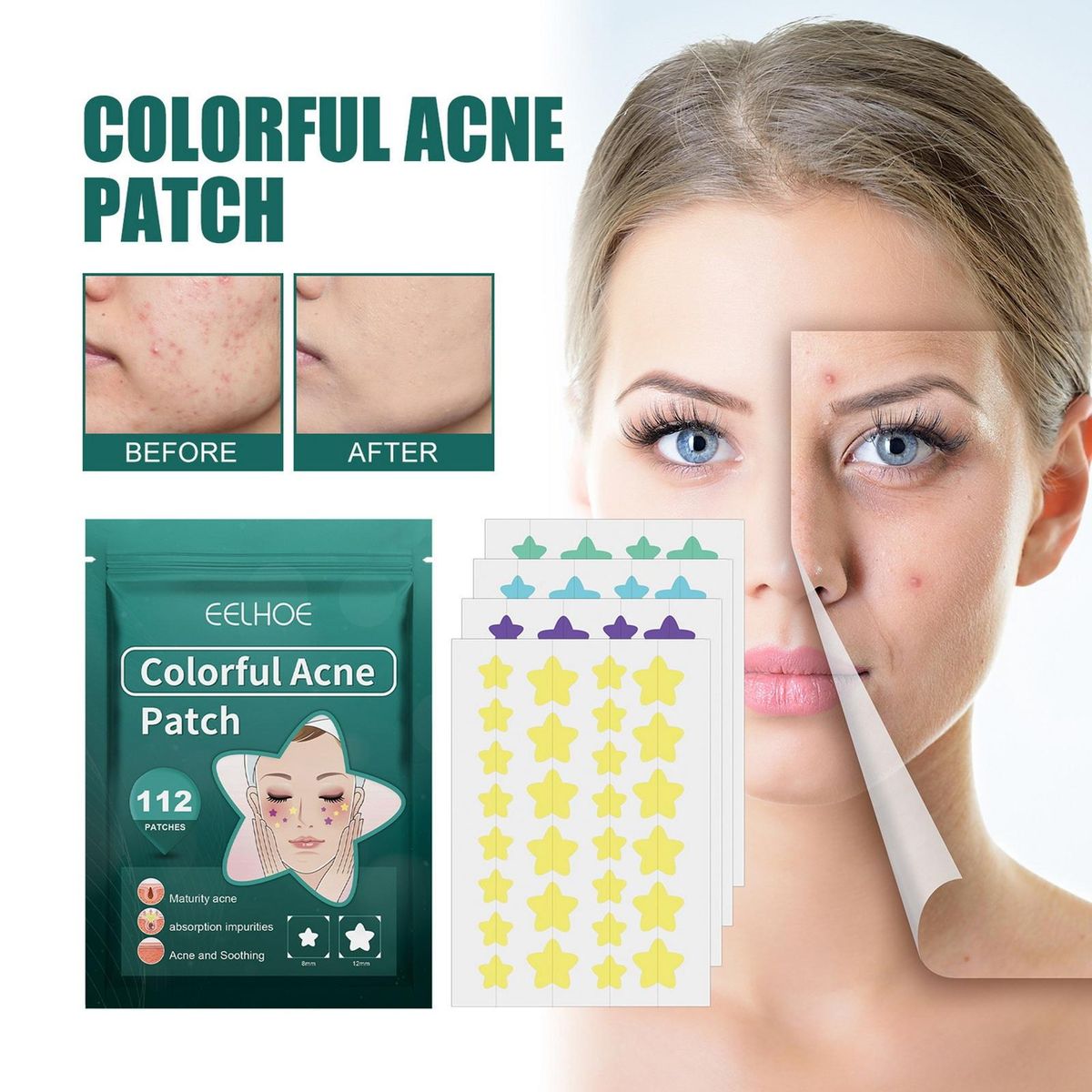 Acne Patches Star Relief Acne Stickers 112 Pcs Fast Repair for Marks
