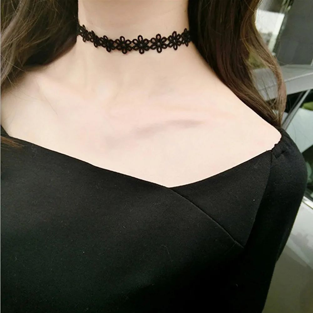 Women Simple Choker Necklace Black