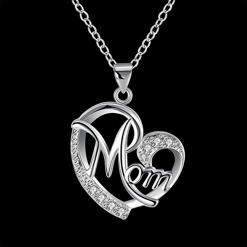 Fashion Rhinestone Mom Letter Love Heart-Rose Golden