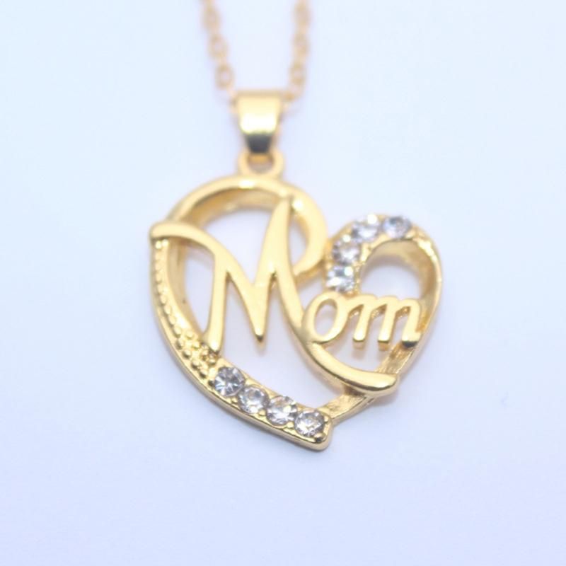 Fashion Rhinestone Mom Letter Love Heart-Rose Golden