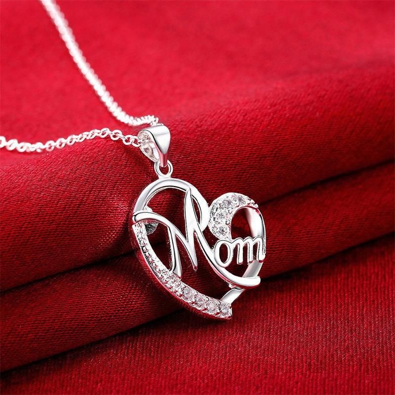 Fashion Rhinestone Mom Letter Love Heart-Rose Golden