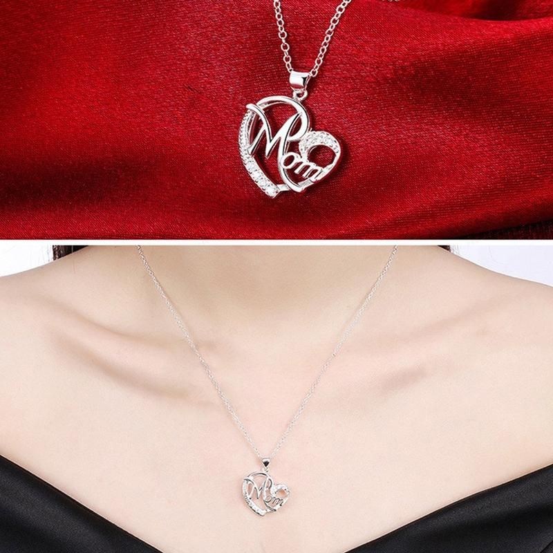 Fashion Rhinestone Mom Letter Love Heart-Rose Golden
