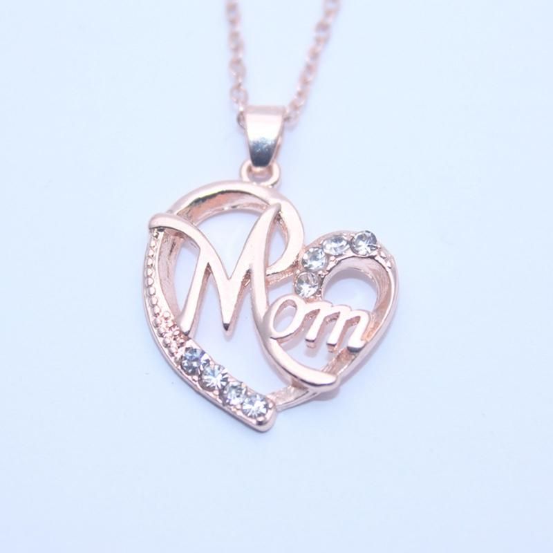 Fashion Rhinestone Mom Letter Love Heart-Rose Golden