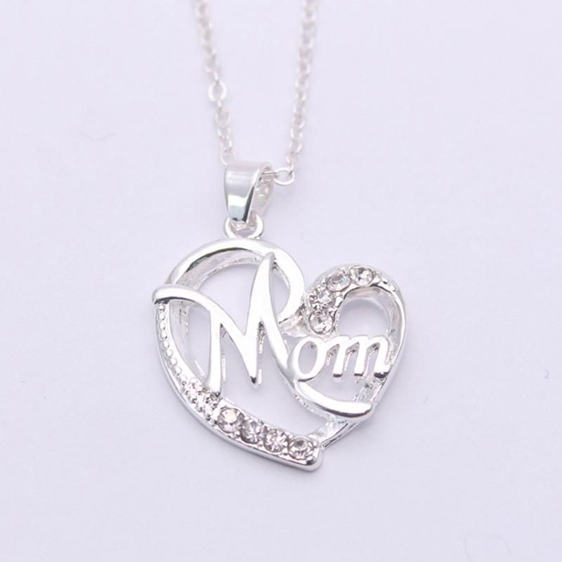 Fashion Rhinestone Mom Letter Love Heart-Rose Golden