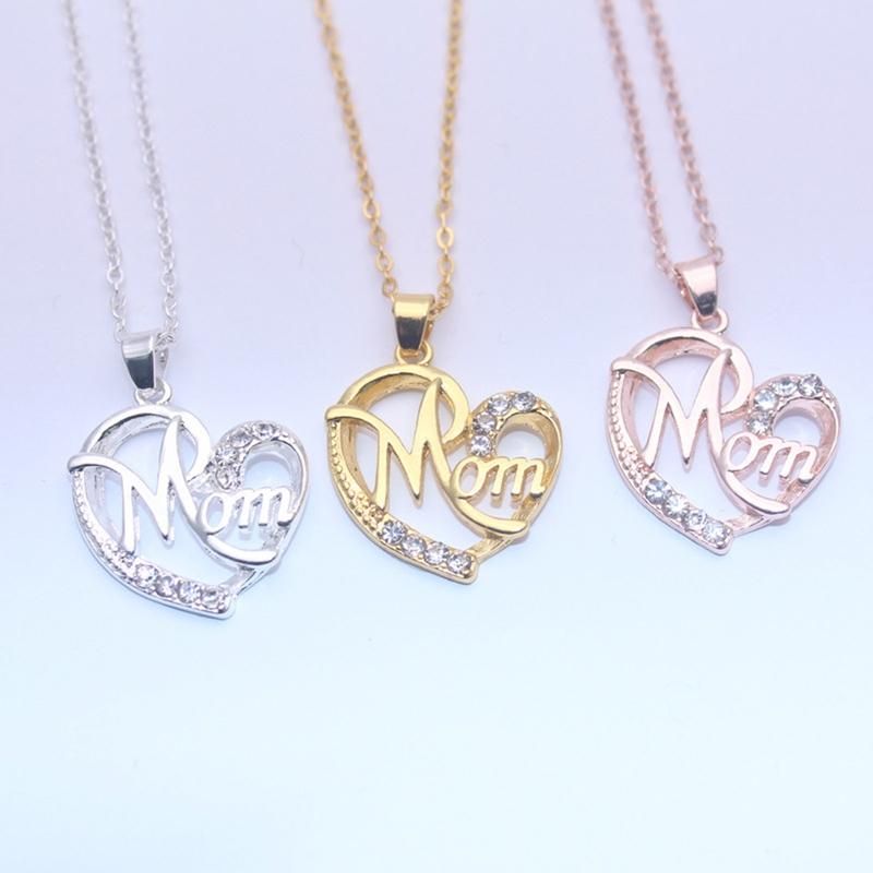Fashion Rhinestone Mom Letter Love Heart-Rose Golden