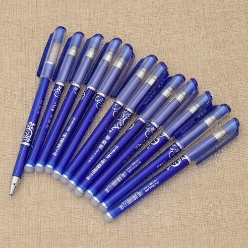 Erasable Needle Nib Blue Gel Ballpen For Student School Office Writing - 12 Pieces