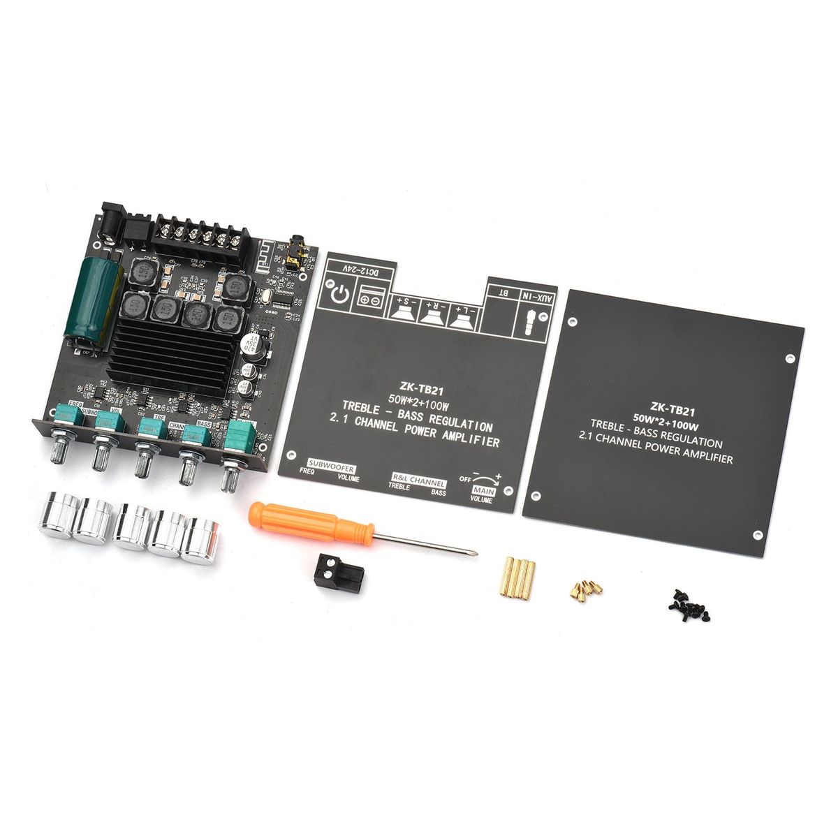 2.1 Channel Subwoofer Power Amplifier Module DIY Kit 50Wx2+100W Treble Bass Volume Control DC 12-24V BT Audio Amplifier Board Stereo Speaker Digital Amp for Audio System