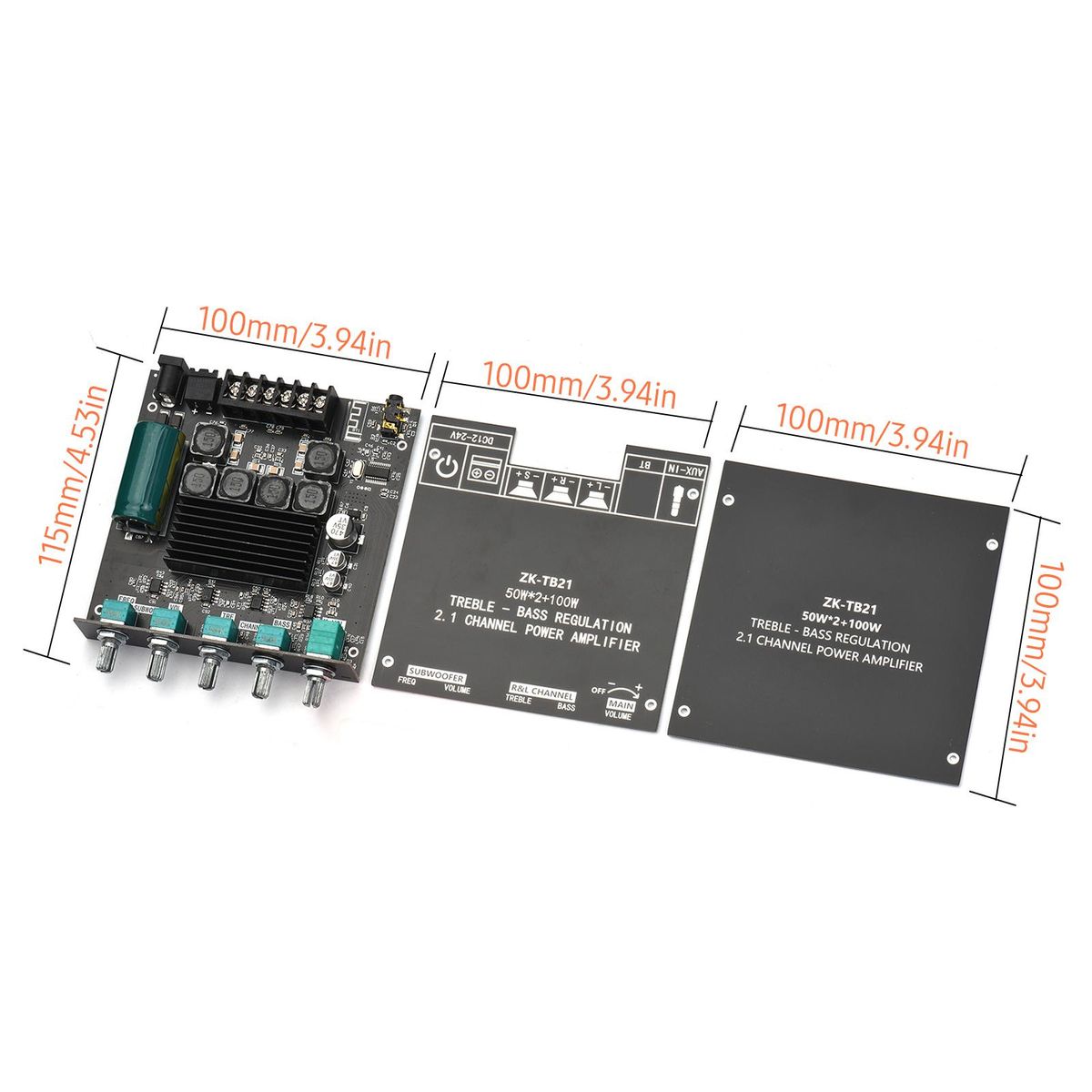 2.1 Channel Subwoofer Power Amplifier Module DIY Kit 50Wx2+100W Treble Bass Volume Control DC 12-24V BT Audio Amplifier Board Stereo Speaker Digital Amp for Audio System