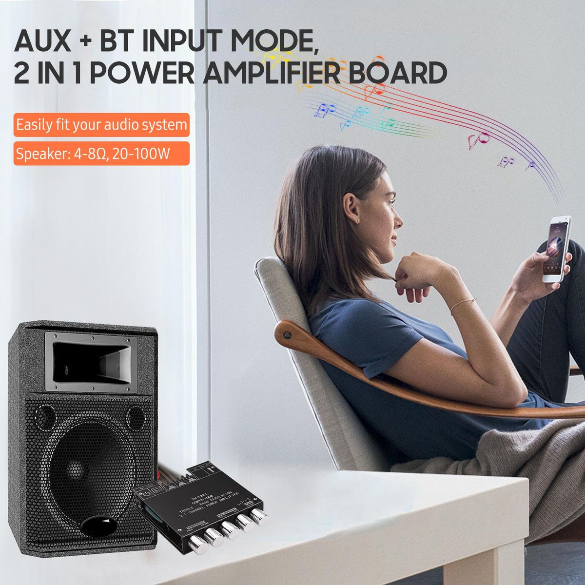2.1 Channel Subwoofer Power Amplifier Module DIY Kit 50Wx2+100W Treble Bass Volume Control DC 12-24V BT Audio Amplifier Board Stereo Speaker Digital Amp for Audio System