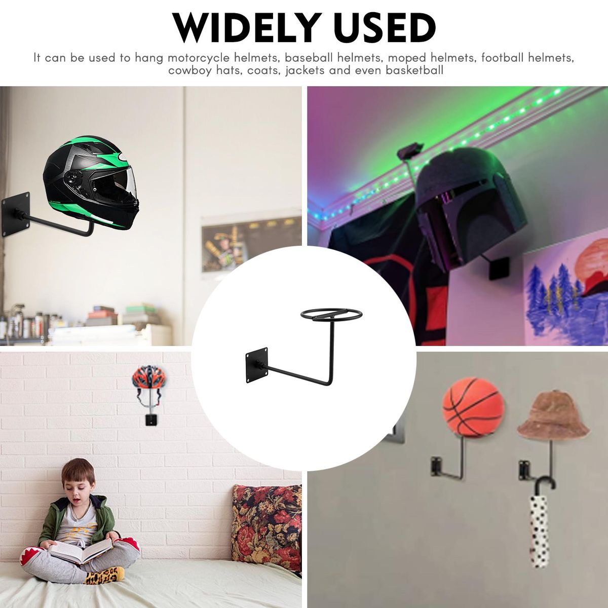 Wall Mounted Hook Helmet Holder Helmet Hanger Rack for Coats,Caps, coats,jackets and even basketball
