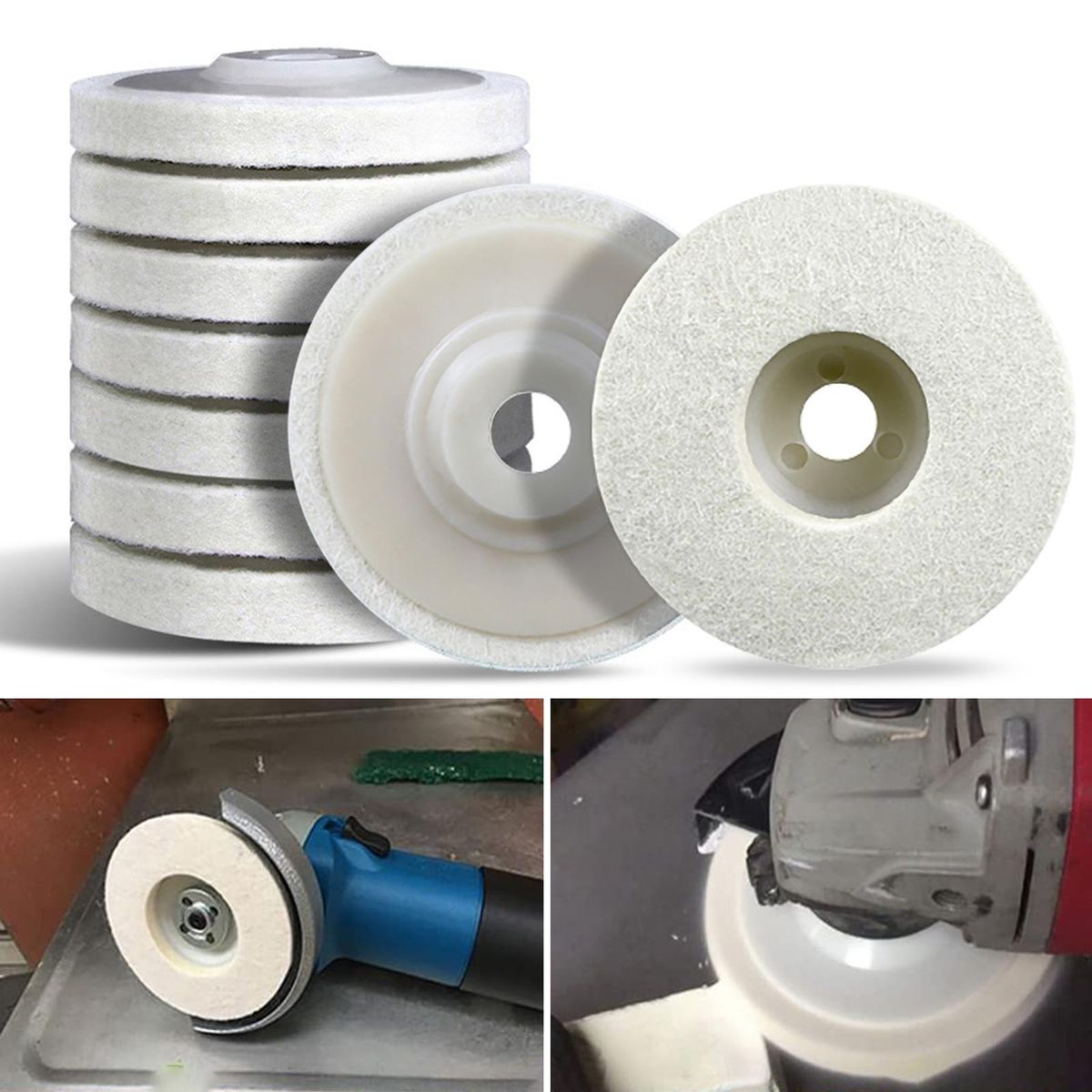 Premium 10-pcs Wool Polishing Wheel Kit Metal Furniture Easy Install White