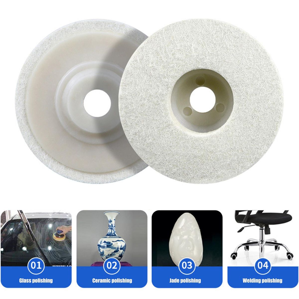 Premium 10-pcs Wool Polishing Wheel Kit Metal Furniture Easy Install White