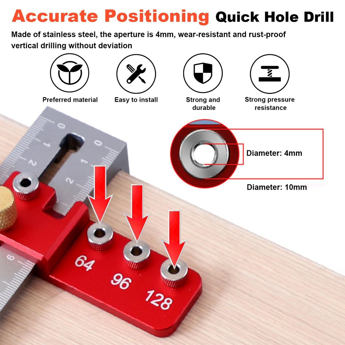 Compact Cabinet Hardware Jig Drill Template Tool Red