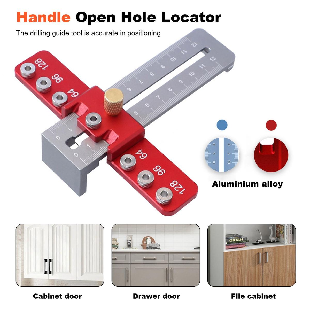 Compact Cabinet Hardware Jig Drill Template Tool Red