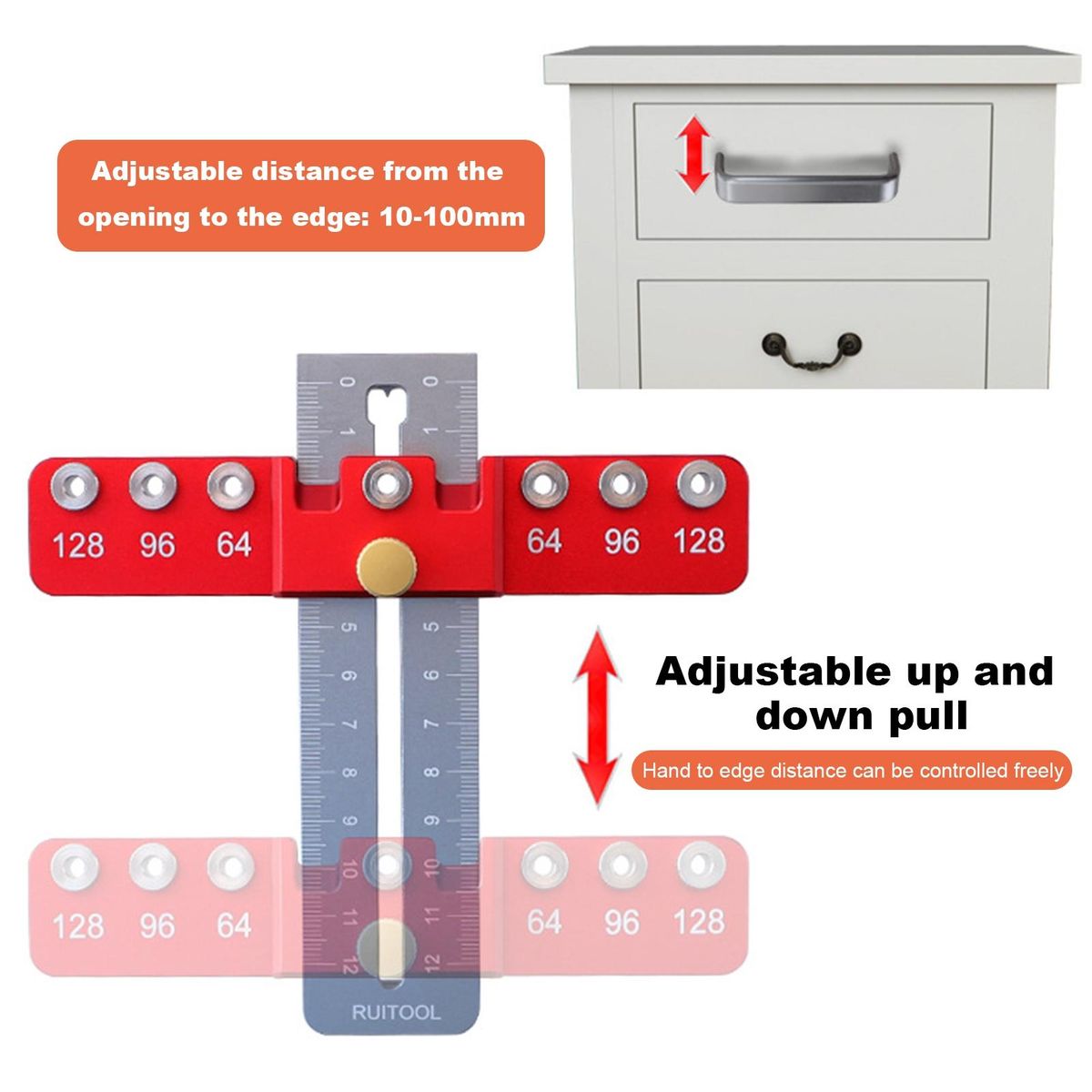 Compact Cabinet Hardware Jig Drill Template Tool Red