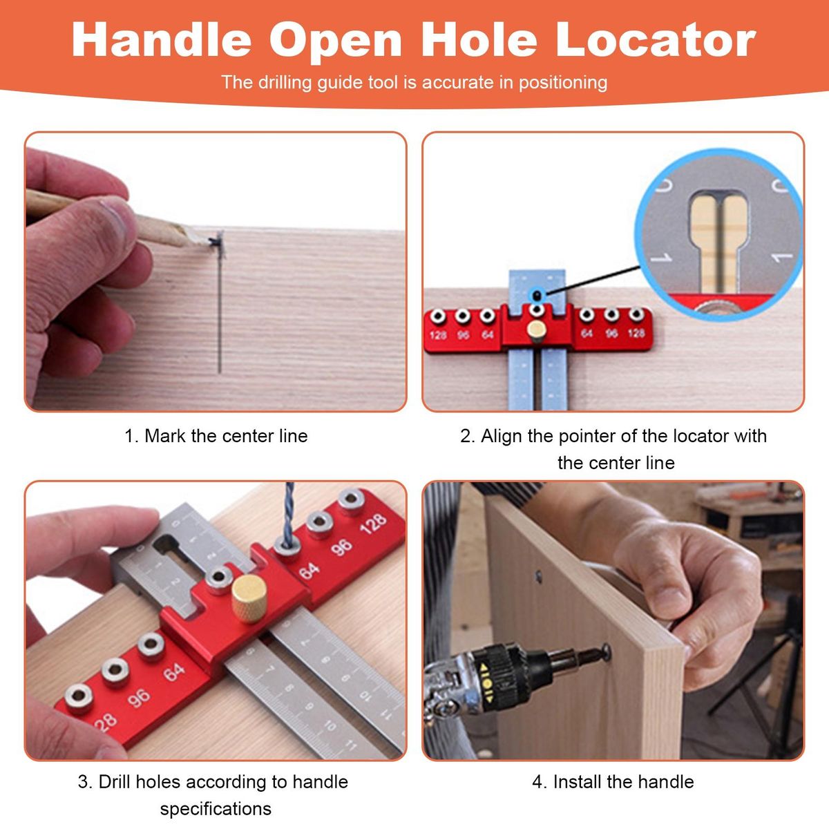 Compact Cabinet Hardware Jig Drill Template Tool Red
