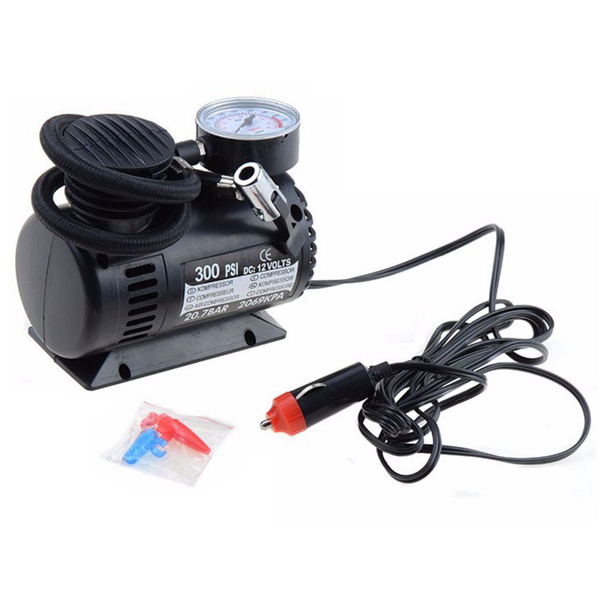 Mini Air Compressor 300PSI 12V Car Electric Air Pump Automatic Tire Pressure Test Car Tire Inflator Portable ABS Tyre Inflator