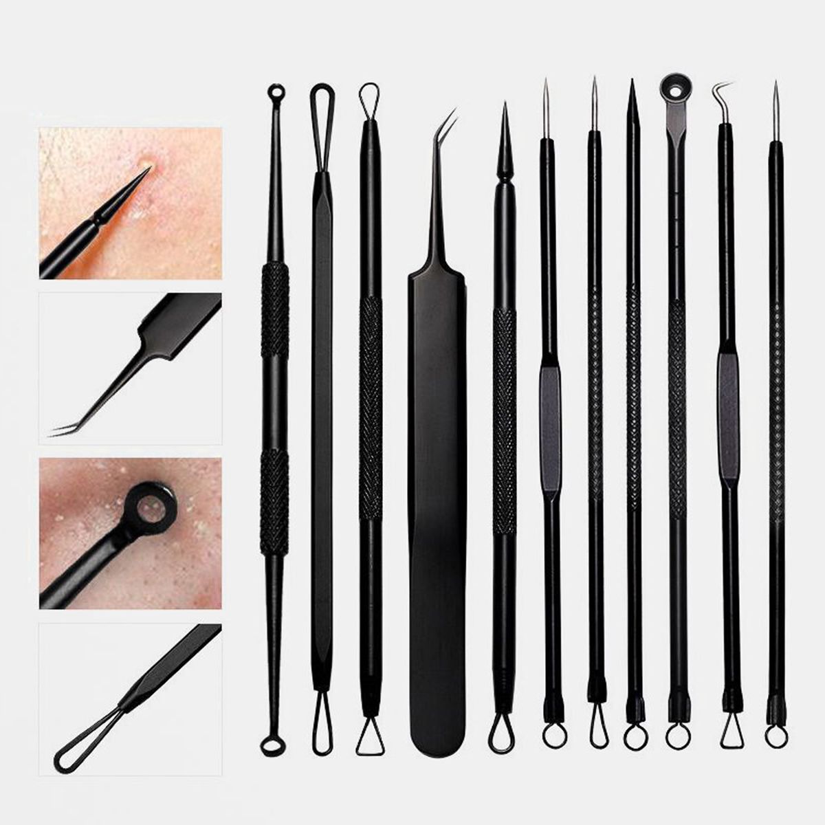 11Pcs Stainless Steel Acne Needle Pimple Tweezers Extractor