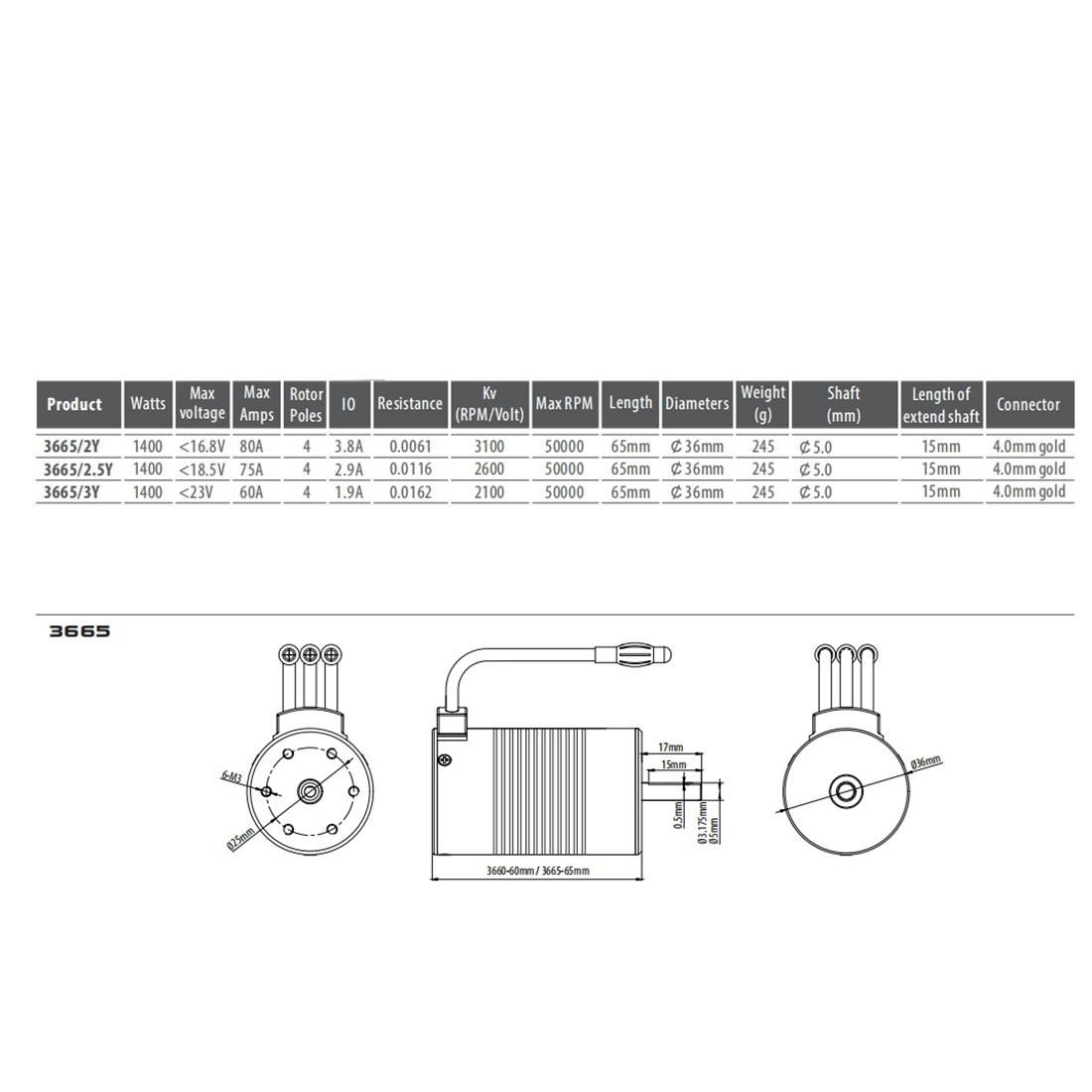 Rocket 3665 2600KV Brushless Sensorless Motor for TRAXXAS