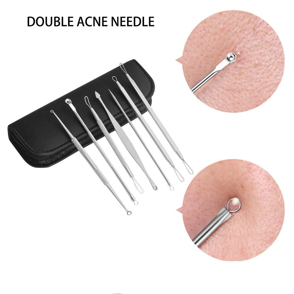 7Pcs Stainless Steel Pimple Pins Blackhead Comedone Extractor Remover Popper