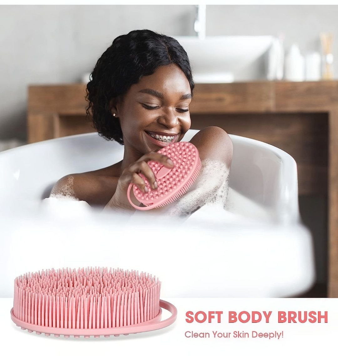 Silicone Body Exfoliating Bath  Brush/ Scrubber Pink