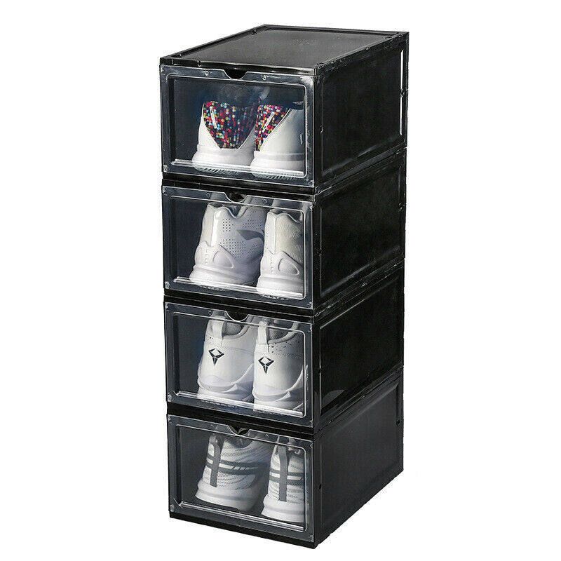 1/2/3Pcs Foldable Plastic Transparent Shoe Box Storage Clear Organizer +3 Black Small