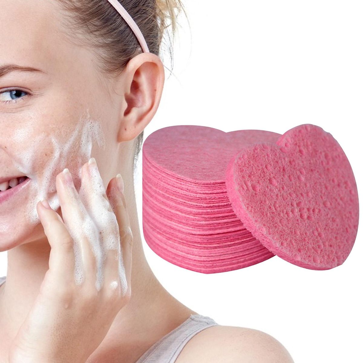 50Pcs Face Cleansers Face Cleansing Sponge Pads Pink