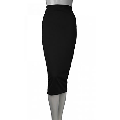Back Slit Midi Pencil Skirt, Black