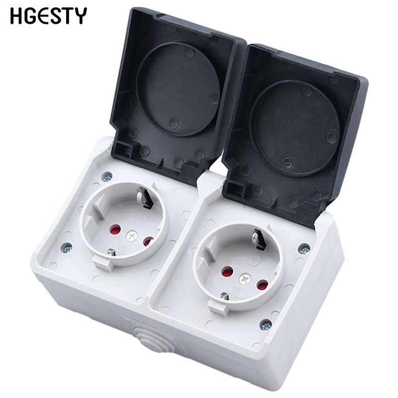 2P+E 16A 250V IP44 Outdoor Power Socket EU Plug Wall Waterproof Dust-proof Socket German Type Electrical Power Socket With Cover