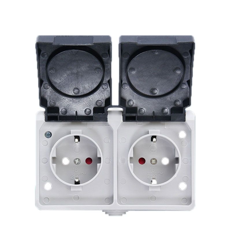 2P+E 16A 250V IP44 Outdoor Power Socket EU Plug Wall Waterproof Dust-proof Socket German Type Electrical Power Socket With Cover