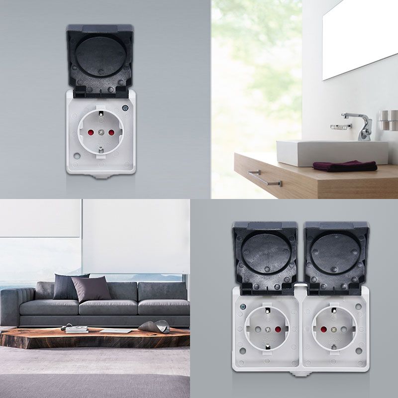 2P+E 16A 250V IP44 Outdoor Power Socket EU Plug Wall Waterproof Dust-proof Socket German Type Electrical Power Socket With Cover