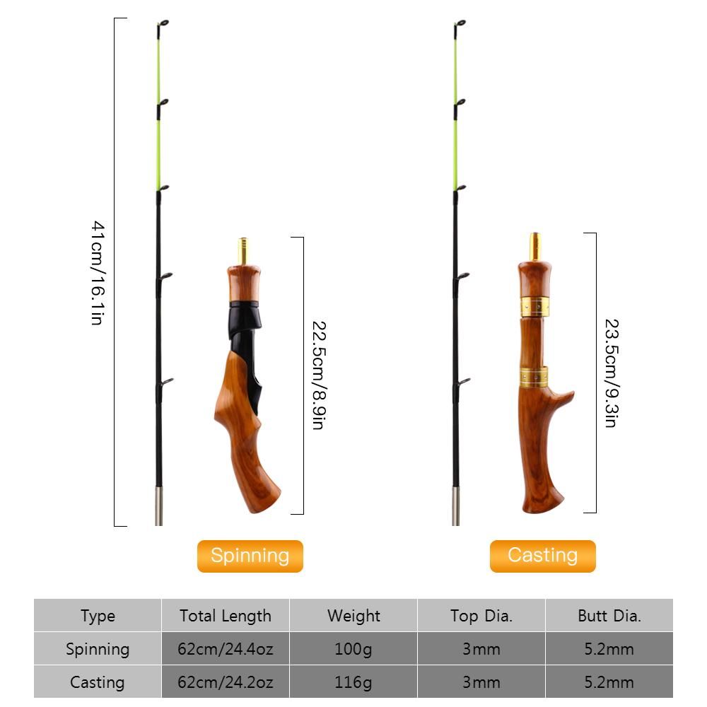 62cm Ice Fishing Rod Portable Lightweight Ice Spinning & Casting Rod Winter Ice Fishing   Rod Spinning Casting Ice Fishing Pole Tackle