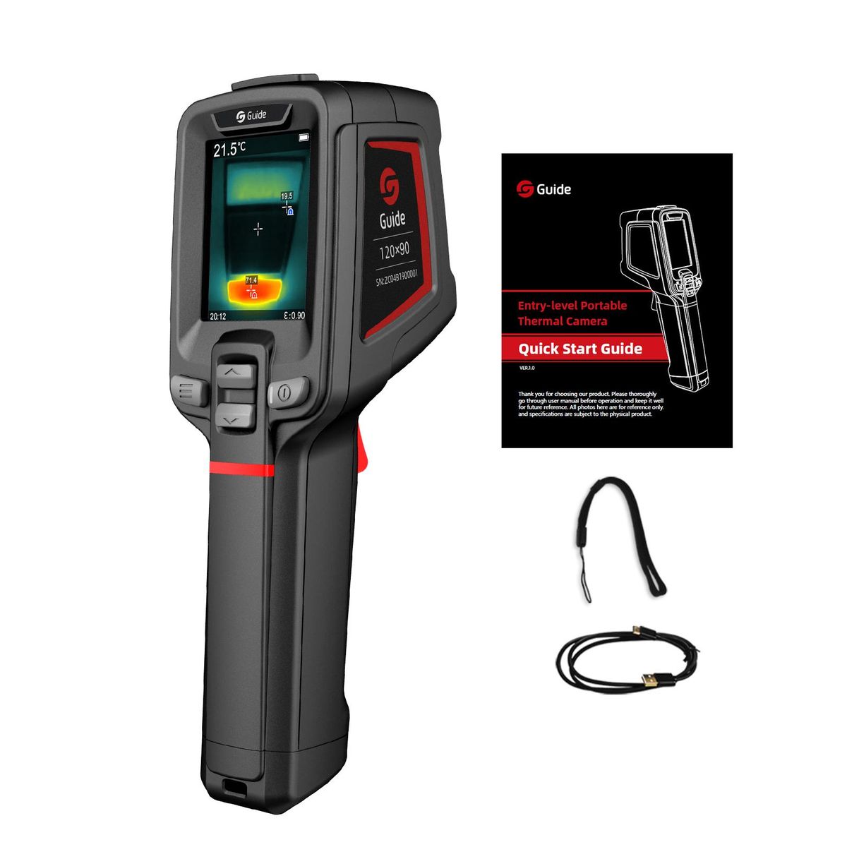 GUIDE T120 Entry-level Portable Thermal Camera 2000mAh Rechargeable Thermal Imager Non-contact Industrial Infrared Temperature Meter Thermographic Camera Handheld Thermal Imaging Tool 2.4-inch Large LCD 120×90 IR Resolution 