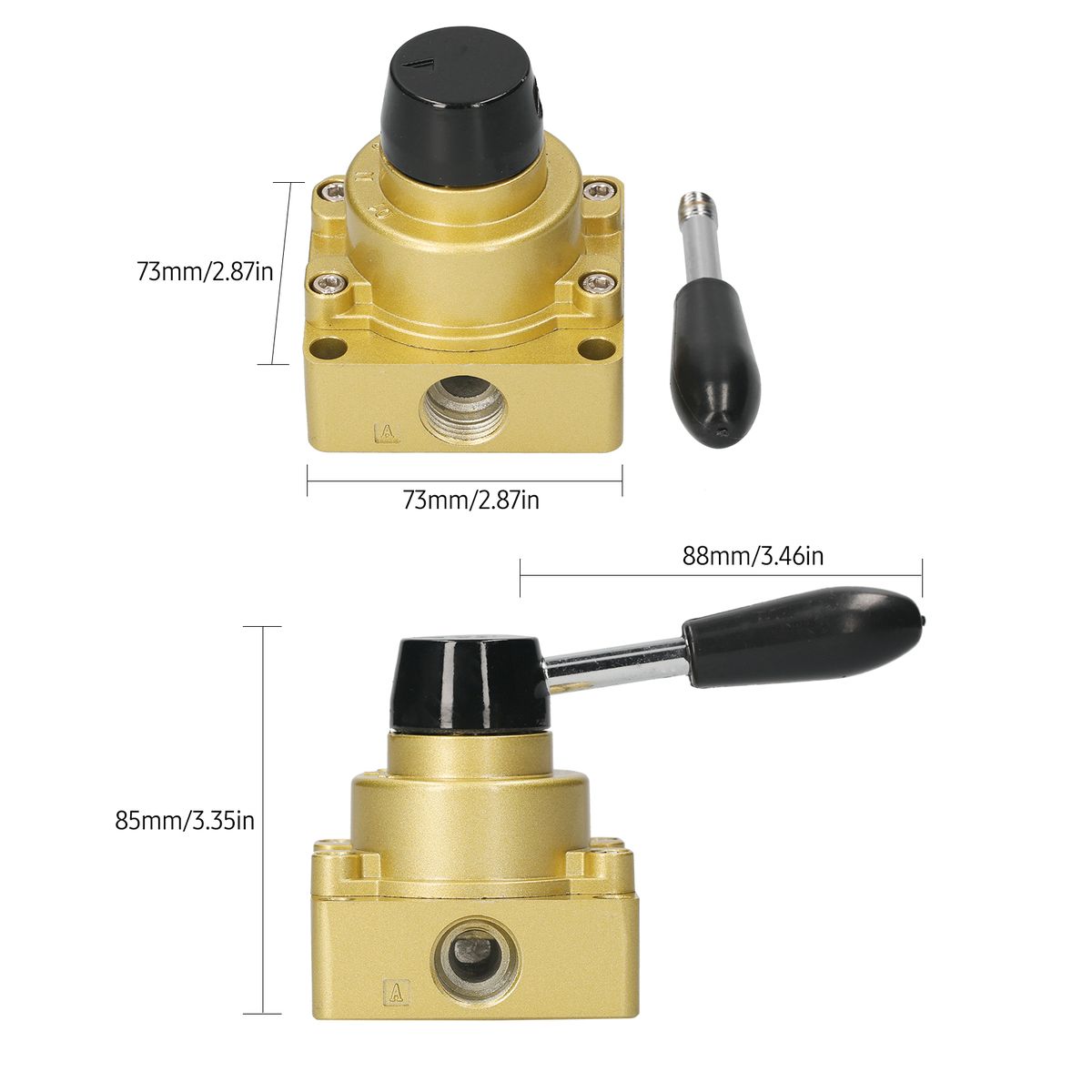 1/2-inch Pneumatic Rotary Lever Hand Valve 4 Way 3 Position