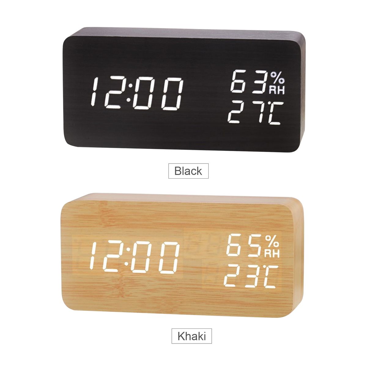 Desk Wooden Alarm Clock With Day Date Temperature Humidity