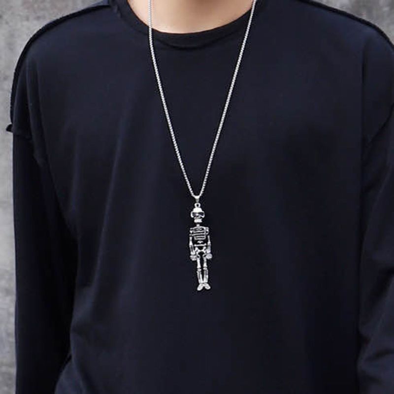Hip Hop Titanium Steel Skeleton Pendant Long Chain