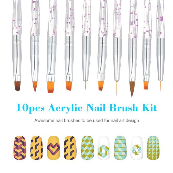 10pcs Acrylic Nail Brush Kit Nail Art Tips UV  Nail Builder