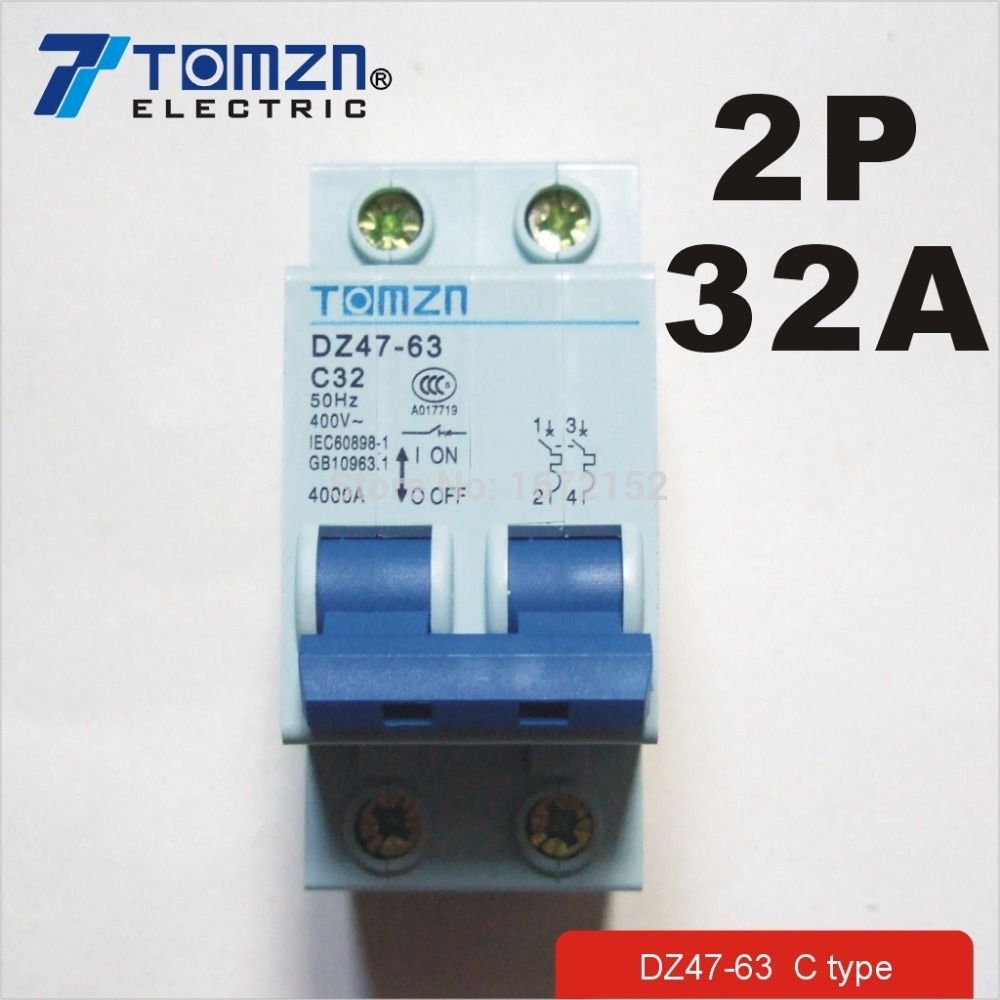 2P 32A 400V~ 50HZ 60HZ Circuit Breaker AC MCB Ty Breaker