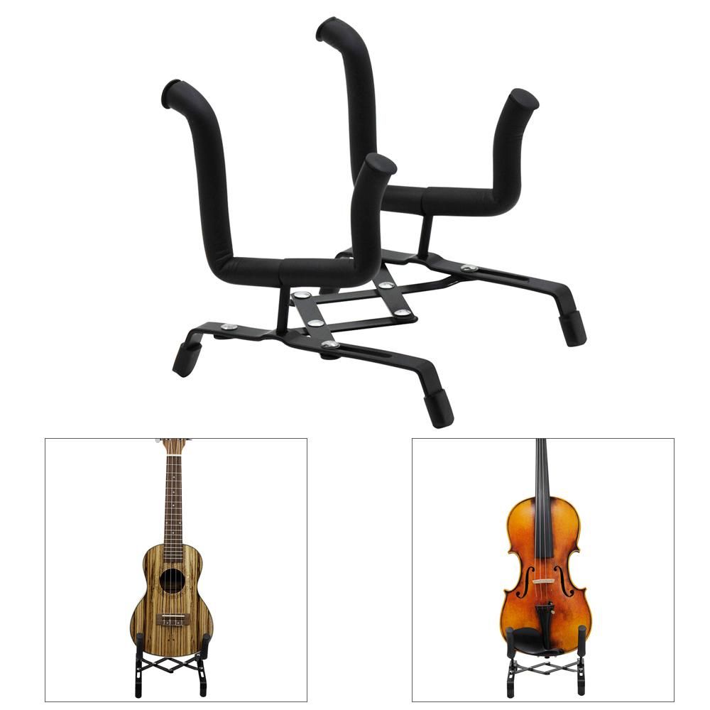 Universal Foldable Ukulele Violin Stand Bracket Adjustable Metal Holder for Ukuleles 4/4 3/4 1/2 1/4 Violins Black