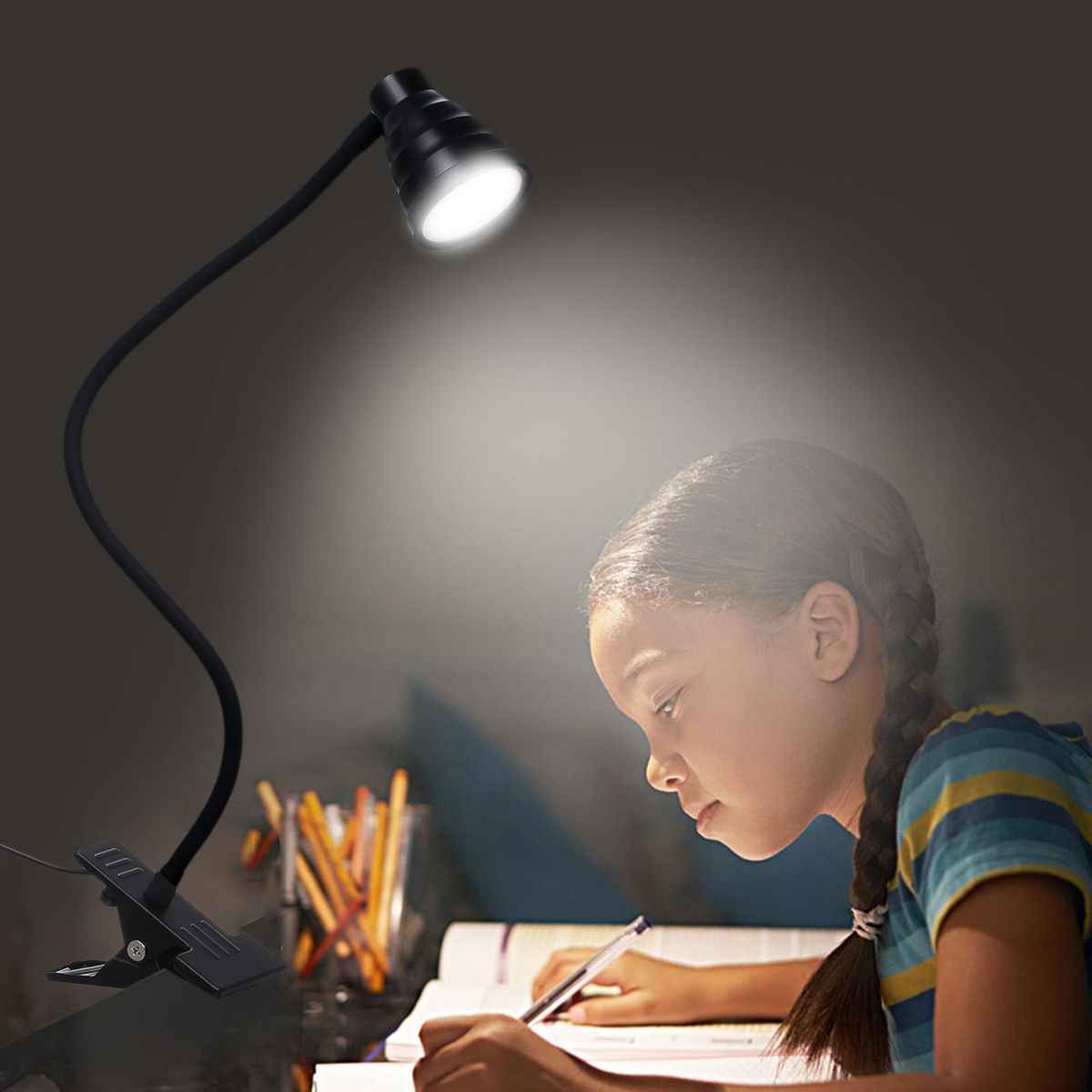 Tomshine 5W 24LEDs Table Desk Lamp Reading Beside Light Clamp CLip Lighting Fixture USB Powered Operated 3 Colors Mode Temperature Changing/ 10 Levels Dimmer Dimmable Adjustable Brightness Adjustment/ Memory Function/ 1 Min A