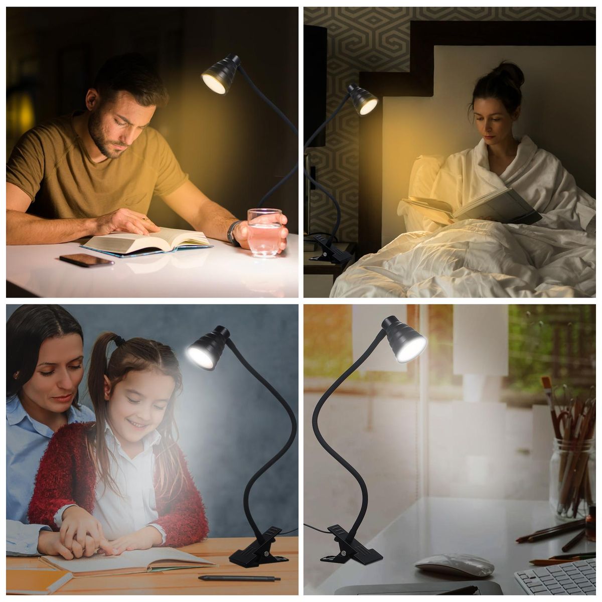Tomshine 5W 24LEDs Table Desk Lamp Reading Beside Light Clamp CLip Lighting Fixture USB Powered Operated 3 Colors Mode Temperature Changing/ 10 Levels Dimmer Dimmable Adjustable Brightness Adjustment/ Memory Function/ 1 Min A