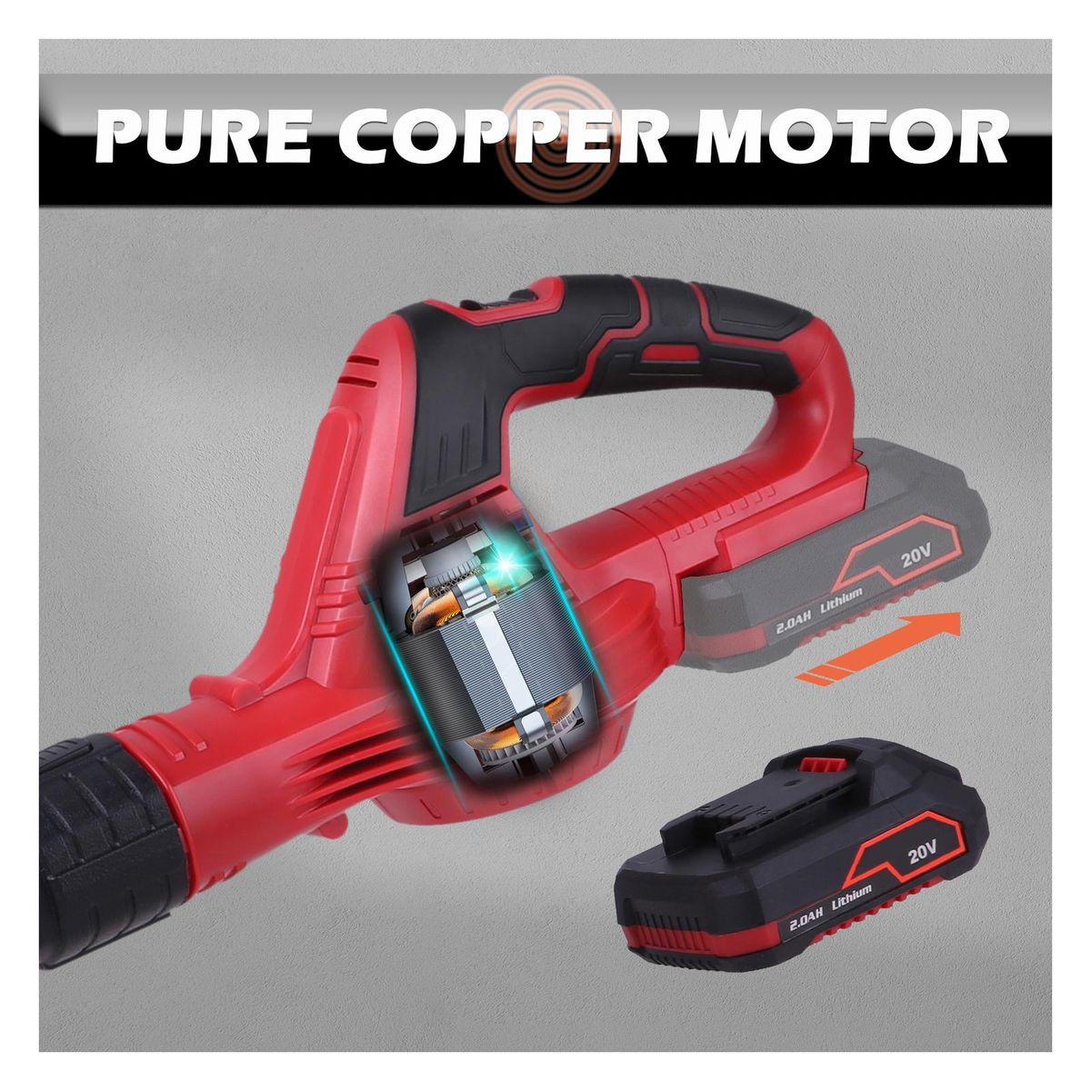 Cordless Leaf Blower 20V Electric Leaf Blower 2.0Ah Lithium Battery and Charger Included for Clearing Leaf & Detritus Sweeping Snow Patio/Deck/Garden Cleaning Garage Dusting
