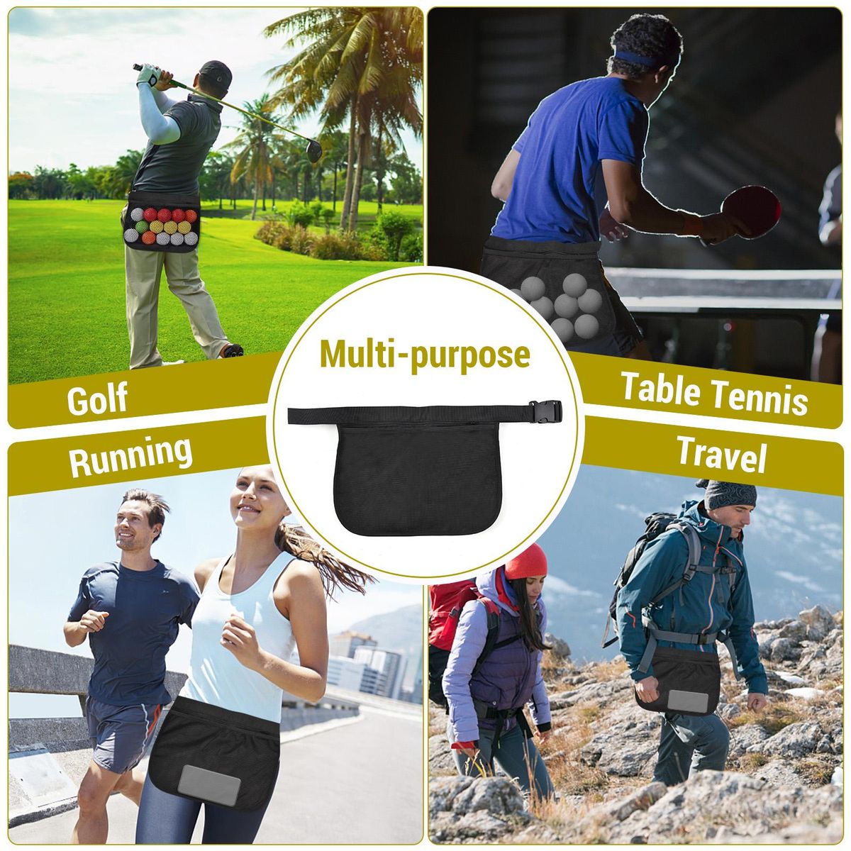 Tennis Ball Waist Pouch Adjustable Mesh Fanny Pack Tennis Ball Holder Bag for Women Men