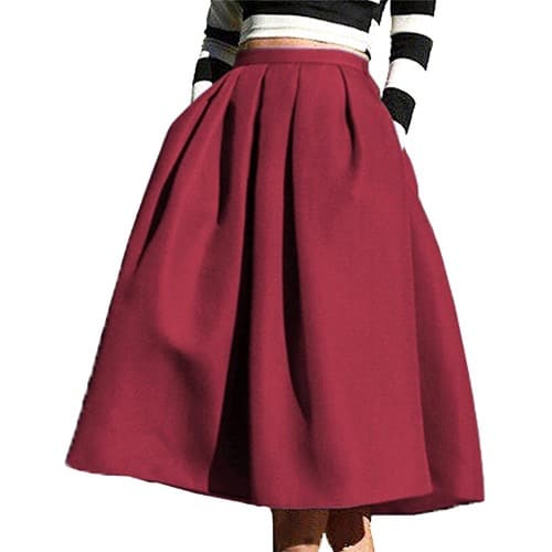 Women's High Waisted Pleated Full Midi Skirt