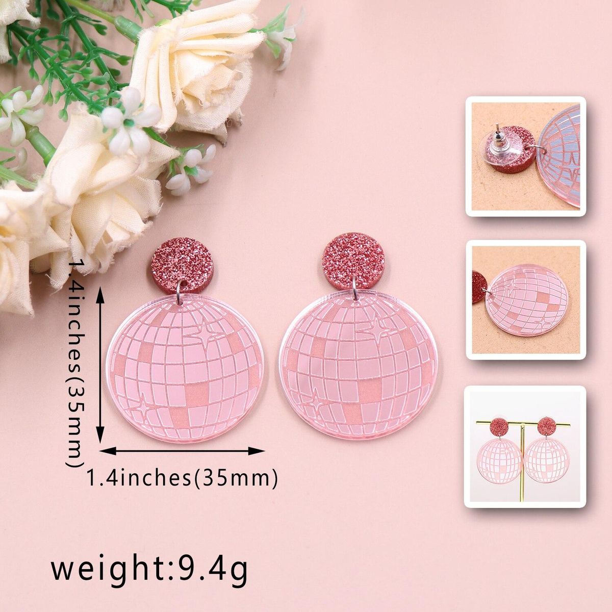 1pair Top fashion CN Drop disco ball TRENDY Acrylic earrings Jewelry for women