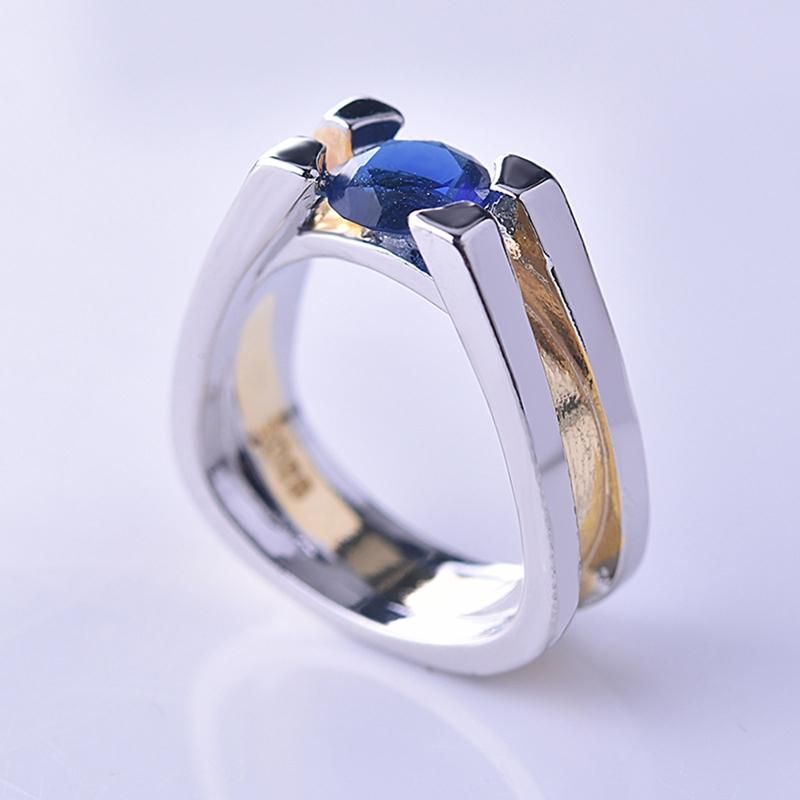 Fashion Women Faux Sapphire Inlaid Geometric Finger Ring
