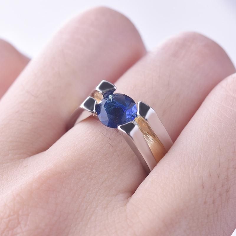 Fashion Women Faux Sapphire Inlaid Geometric Finger Ring